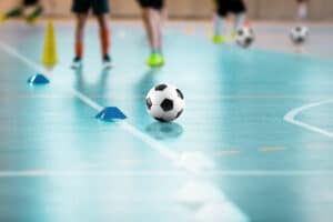 Tarkett Omnisport cushioned vinyl flooring in DCU sports hall installed by Facility Flooring.