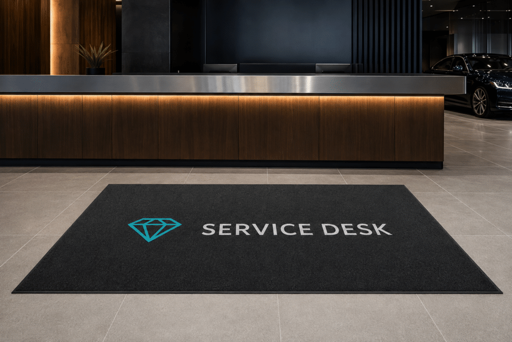 Car showroom branded matting installation