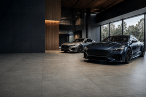car showroom flooring Ireland — large format tiles in automotive dealership